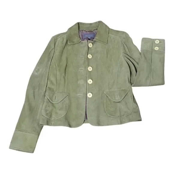 Ann Taylor Women's Sage Green Suede Office Work Casual Jacket 5 Button Sz Medium - Picture 6 of 8